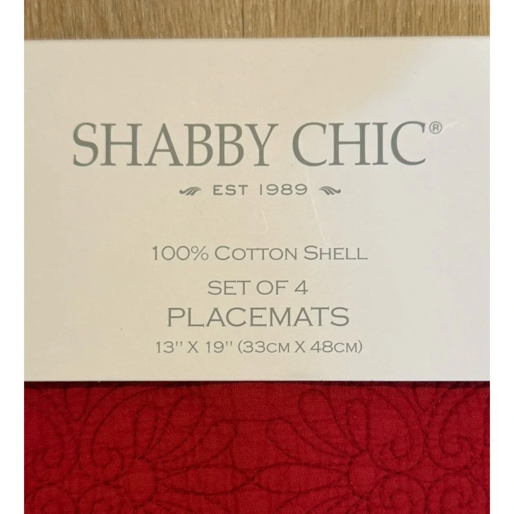Shabby Chic Set Of 4 Scalloped Edged  Quilted Placemats New Red